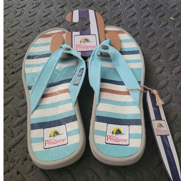 Pendleton Women's Flip Flop‎ Thong Sandals Size 10 Turquoise Teal Western Vaca - Picture 6 of 7